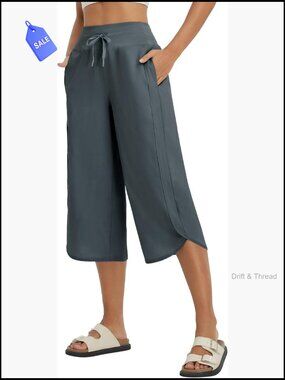 Wide Leg Capri Pants with Pockets, UPF 50+, Yoga Hiking Lounge